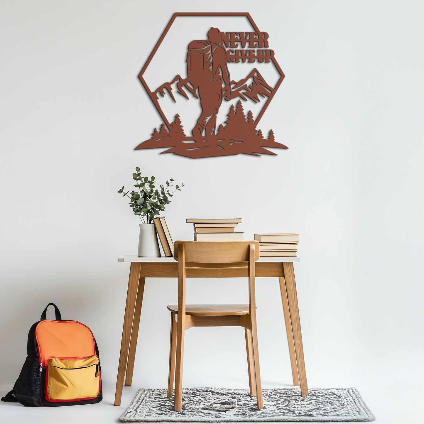 Never Give Up Hiking Mountain Metal Wall Art