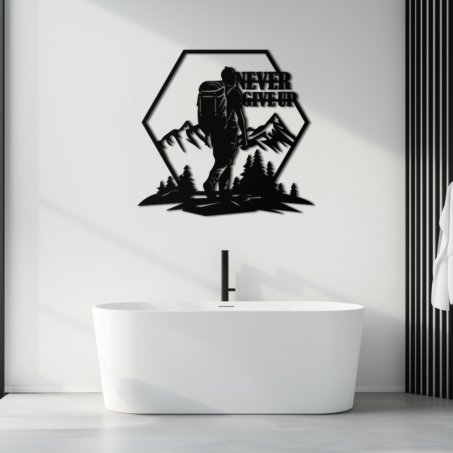 Never Give Up Hiking Mountain Metal Wall Art