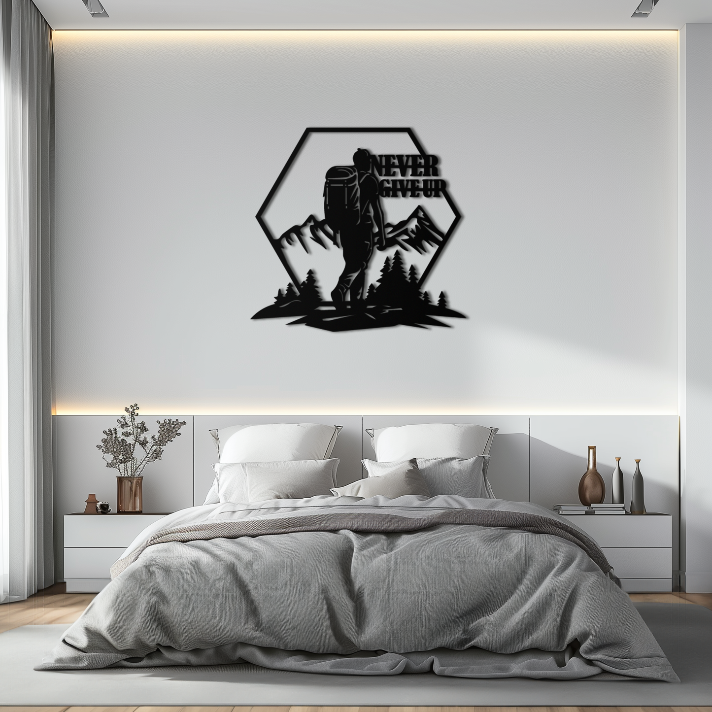 Never Give Up Hiking Mountain Metal Wall Art