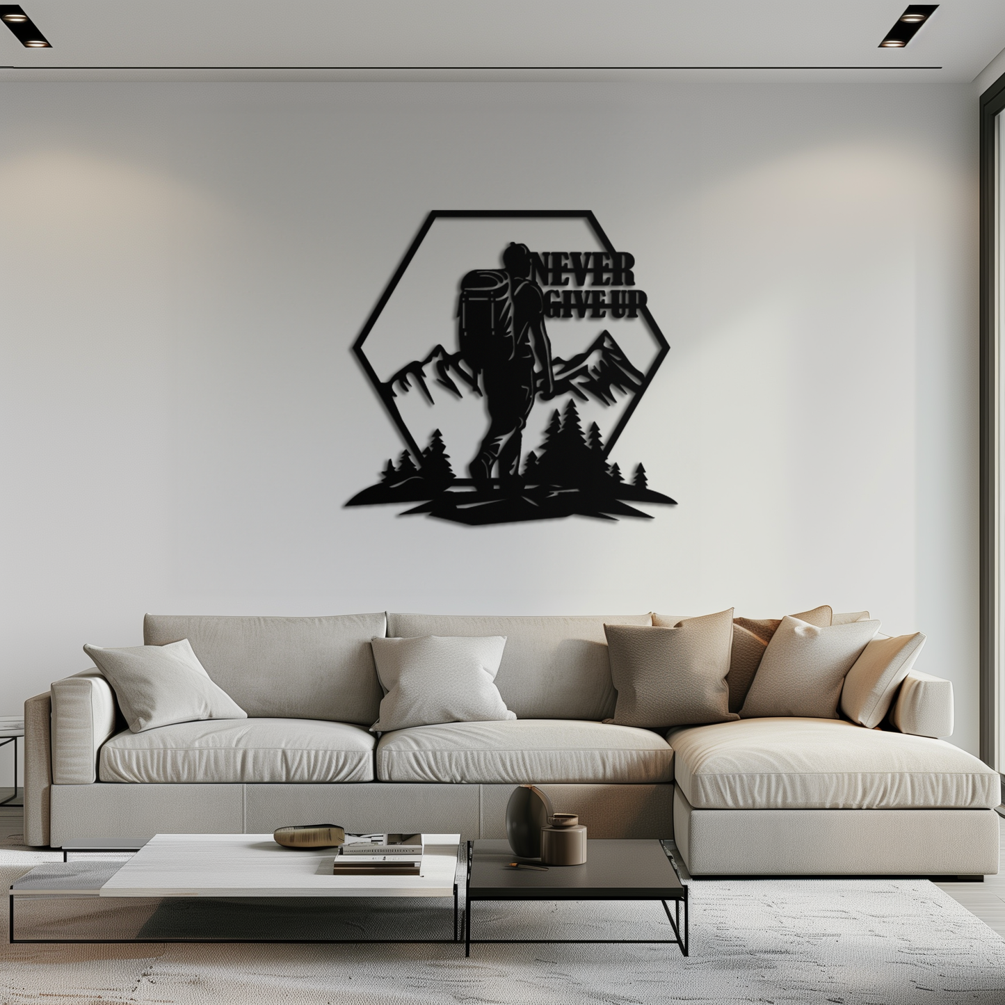 Never Give Up Hiking Mountain Metal Wall Art