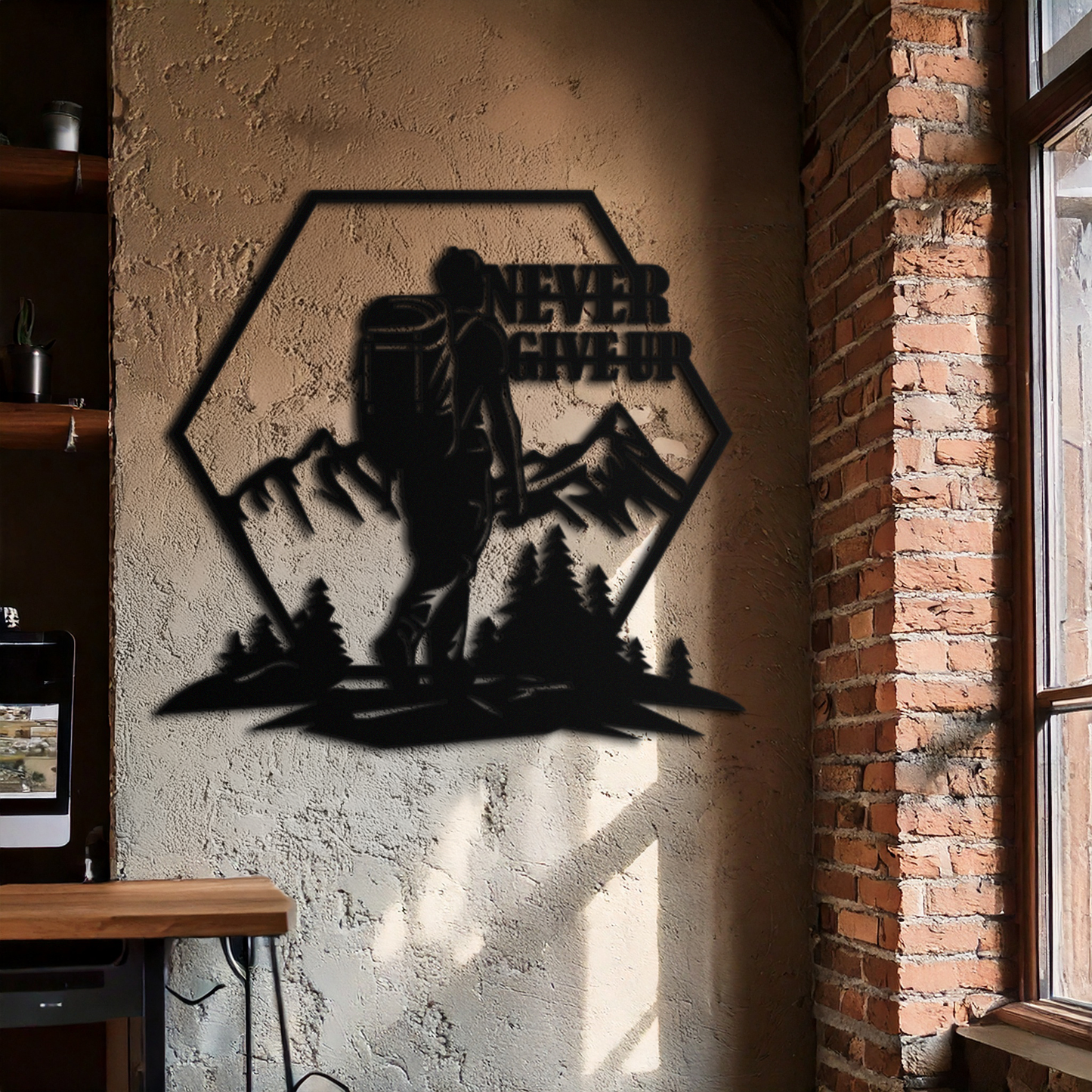 Never Give Up Hiking Mountain Metal Wall Art