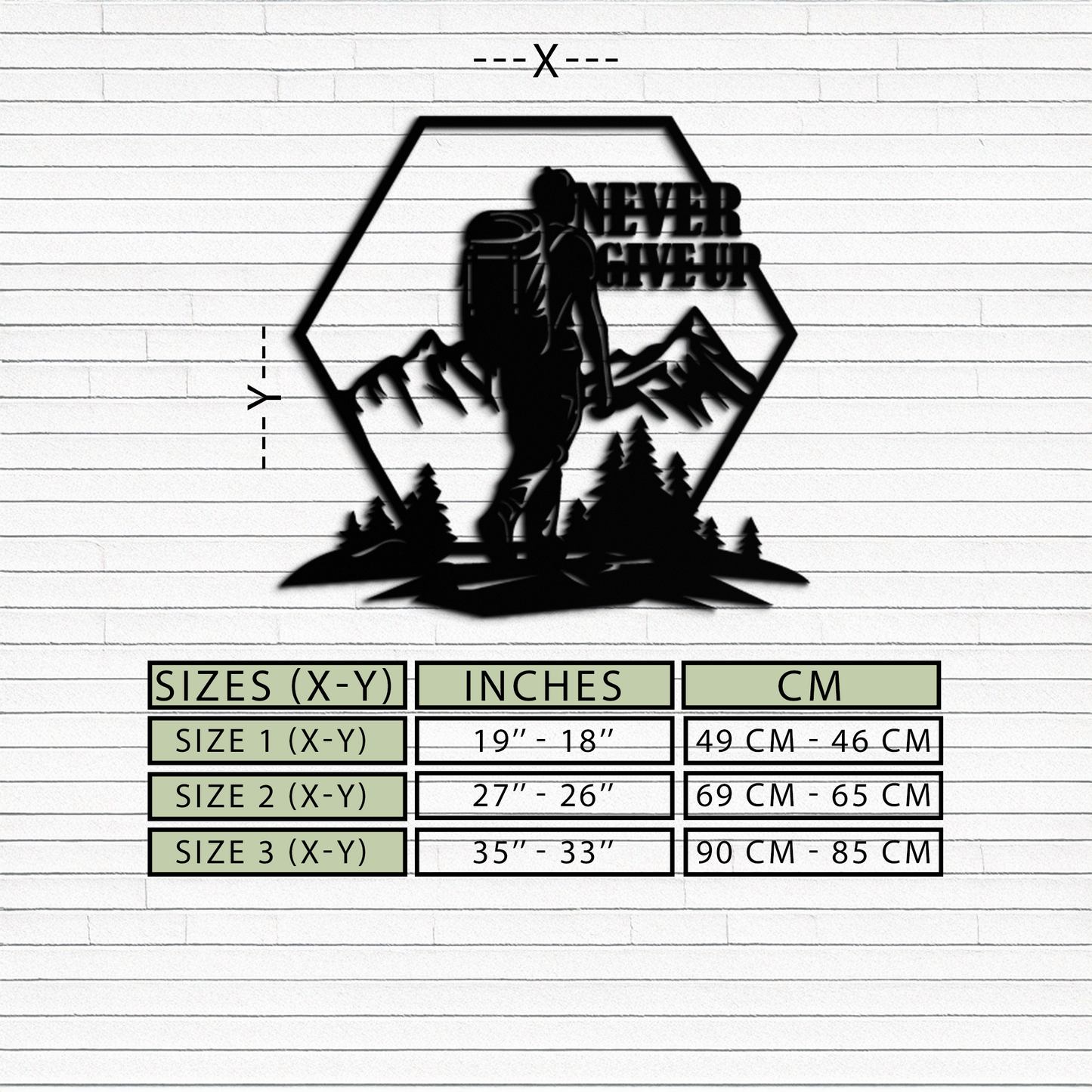 Never Give Up Hiking Mountain Metal Wall Art
