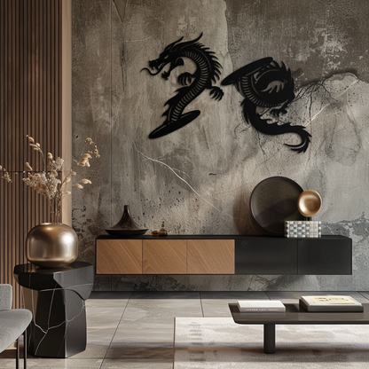 Yin Yang Dragon Duo Metal Wall Art