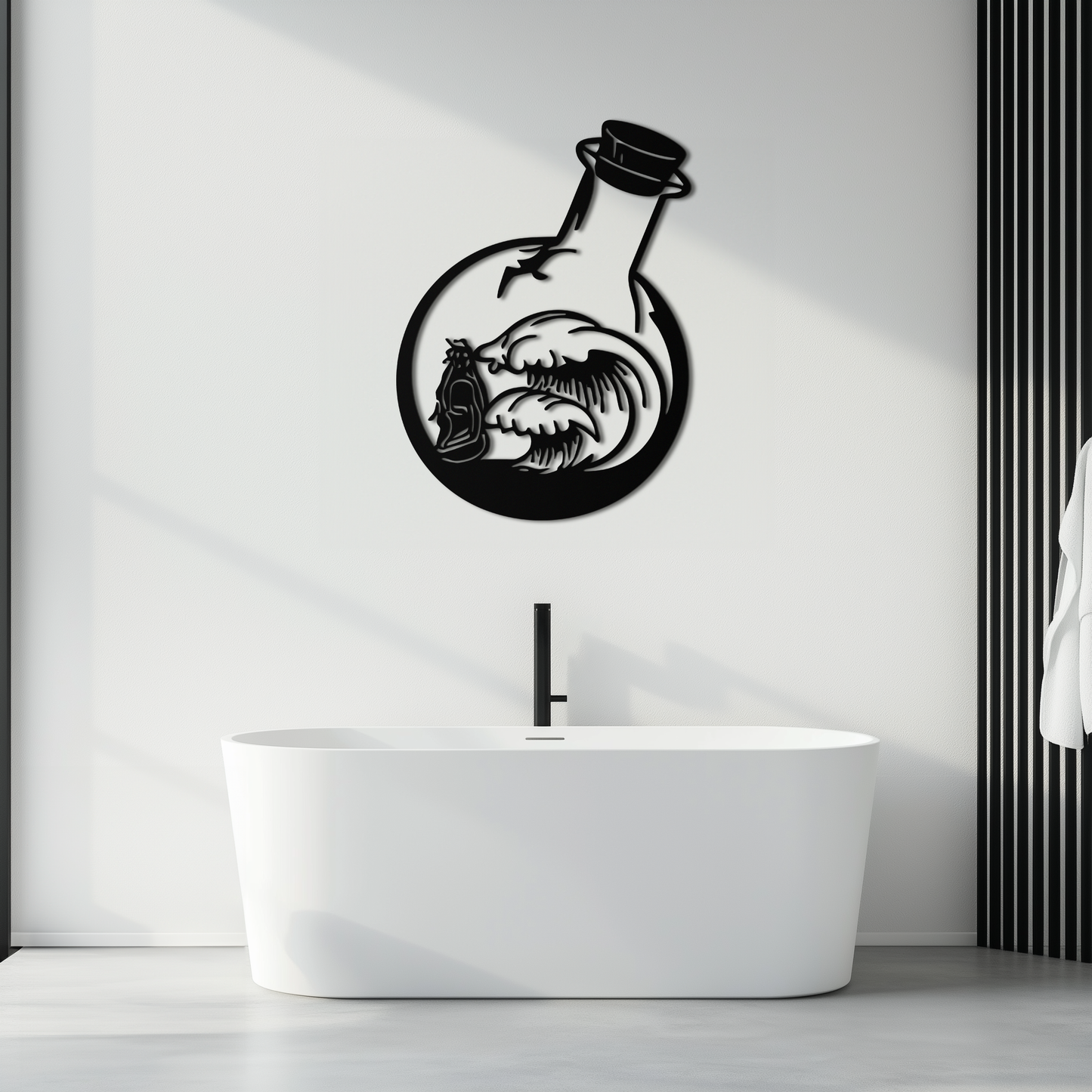 Ocean Waves and Buddha Silhouette Metal Wall Art – Zen Coastal Home Decor- KAF522