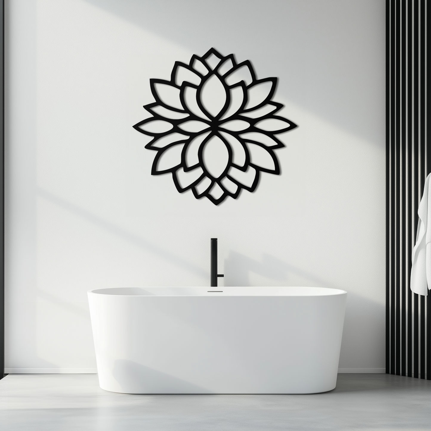 Lotus Flower Silhouette Metal Wall Art – Elegant Black Zen Decor for Home or Office- KAF525