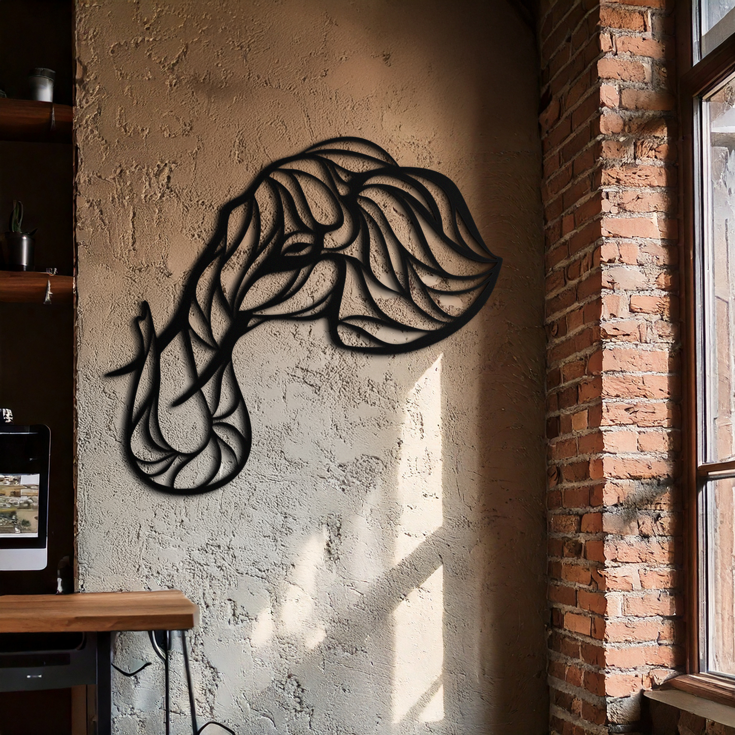 Geometric Elephant Head Metal Wall Art - Modern Decor