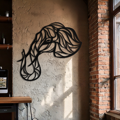 Geometric Elephant Head Metal Wall Art - Modern Decor