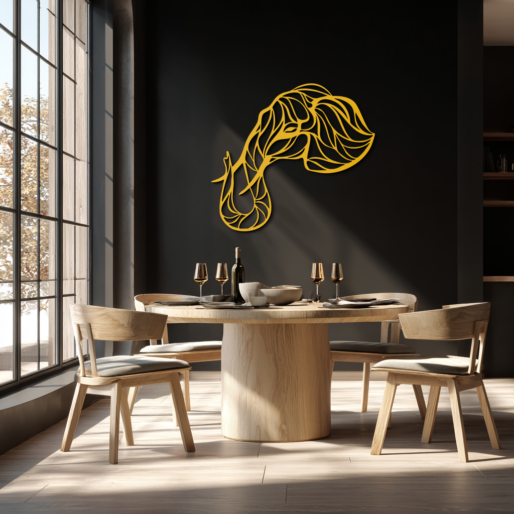 Geometric Elephant Head Metal Wall Art - Modern Decor