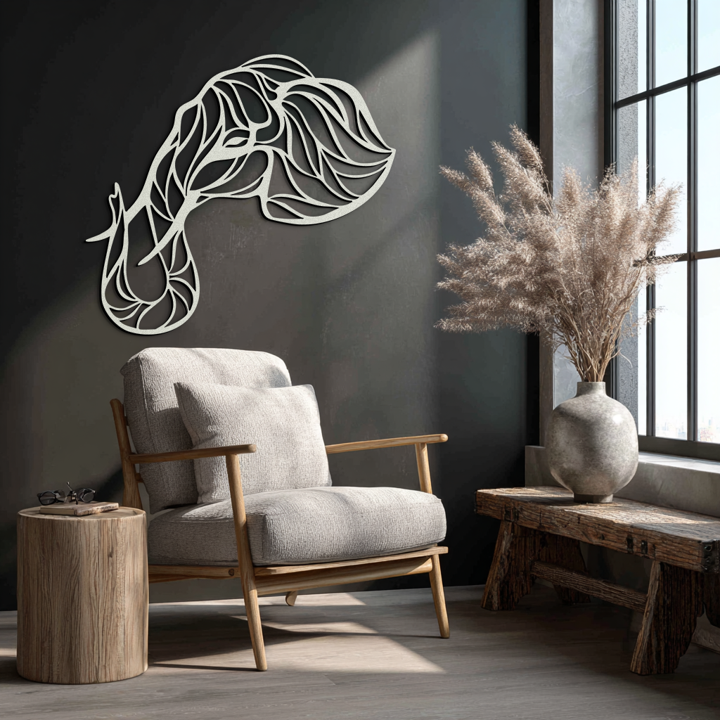 Geometric Elephant Head Metal Wall Art - Modern Decor