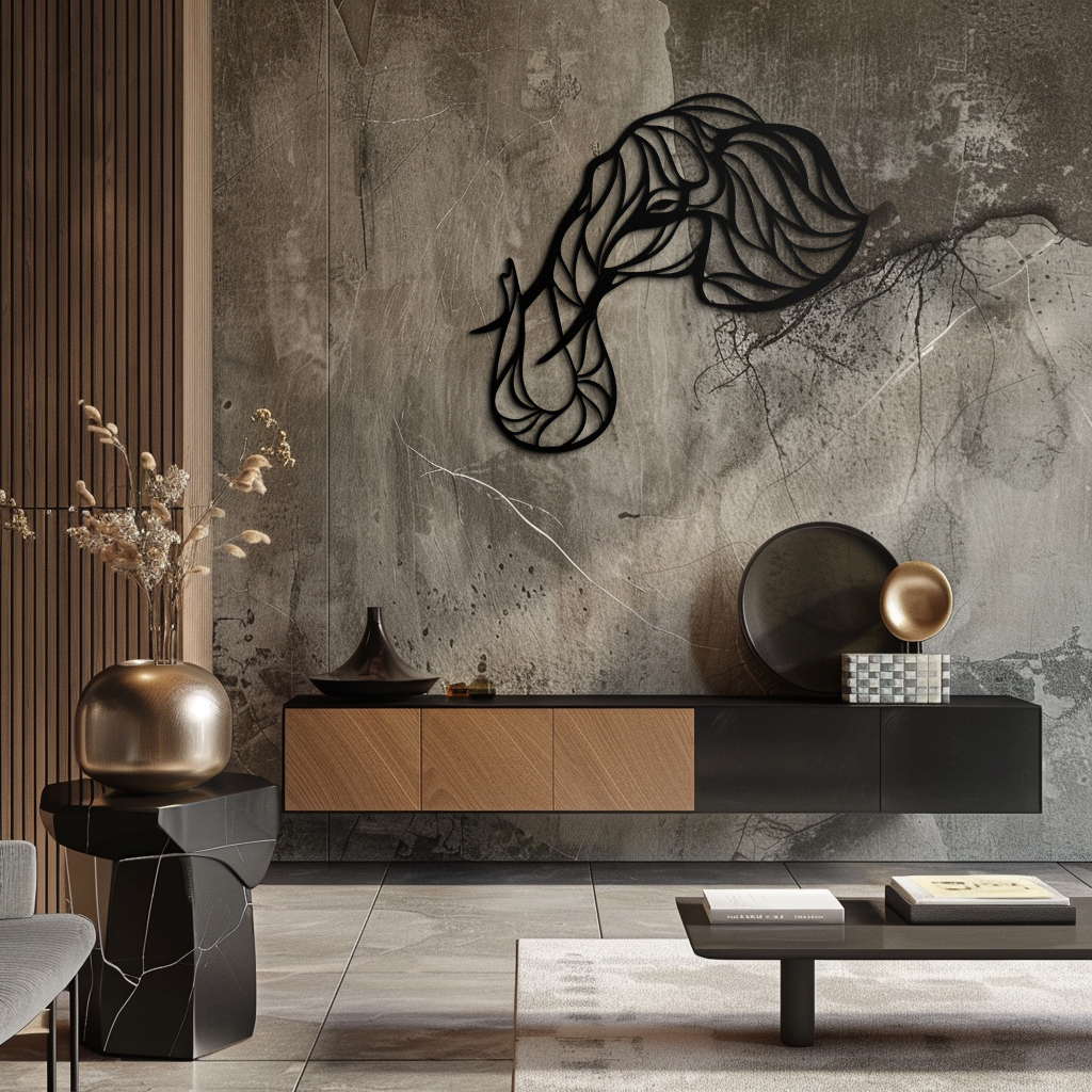 Geometric Elephant Head Metal Wall Art - Modern Decor