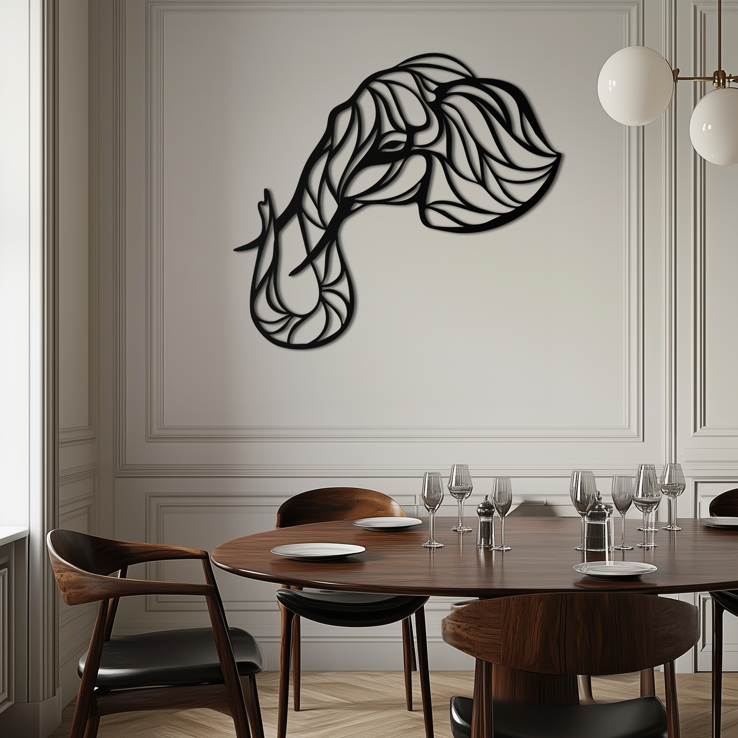 Geometric Elephant Head Metal Wall Art - Modern Decor