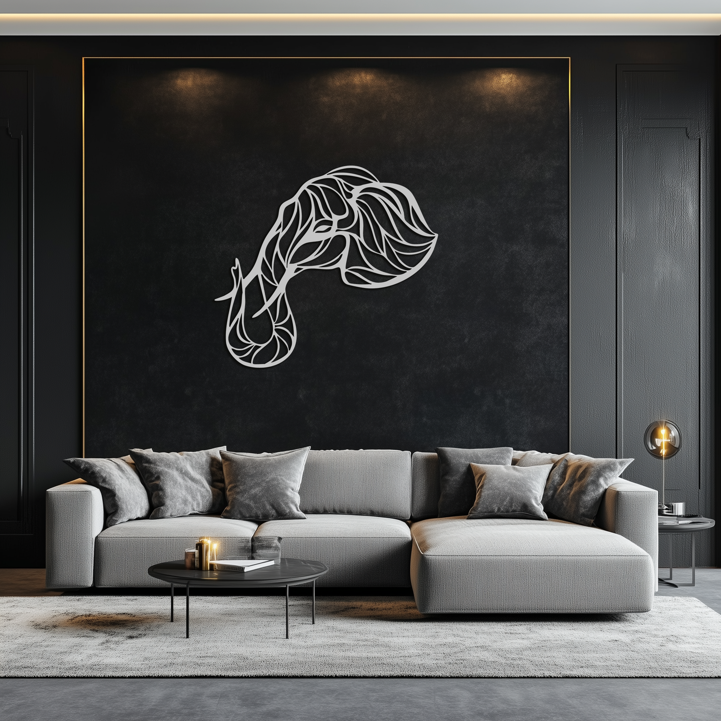 Geometric Elephant Head Metal Wall Art - Modern Decor