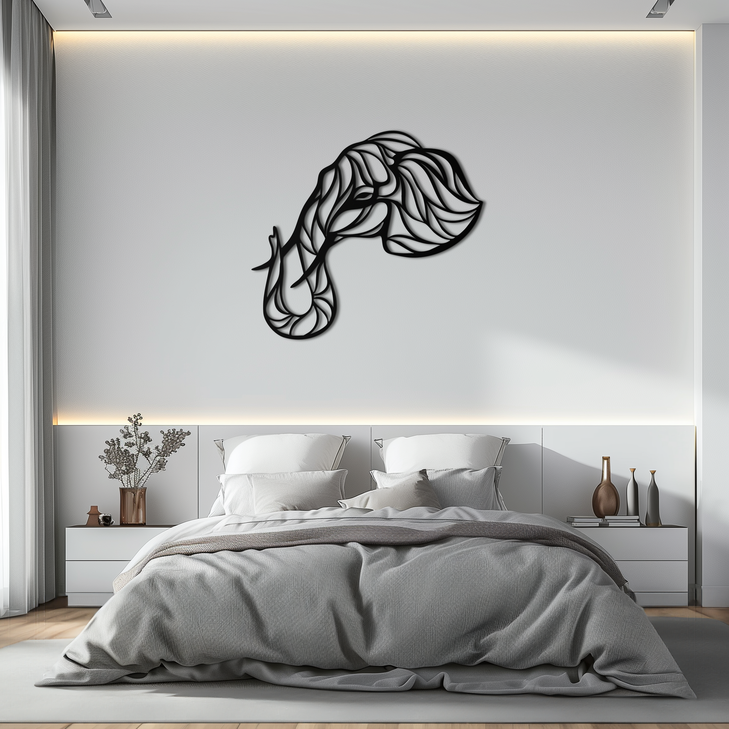 Geometric Elephant Head Metal Wall Art - Modern Decor