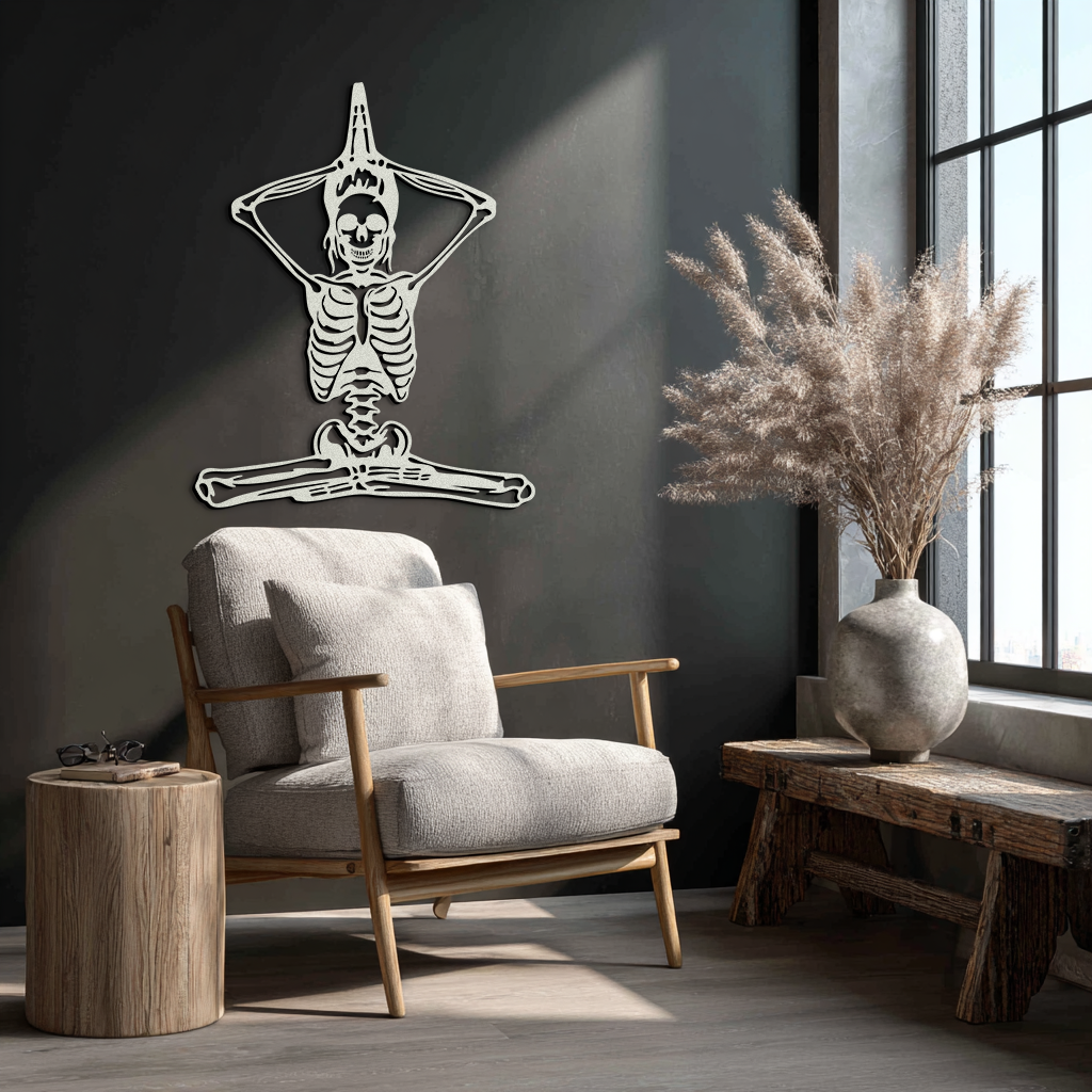 Skeleton Yoga Pose Metal Wall Art
