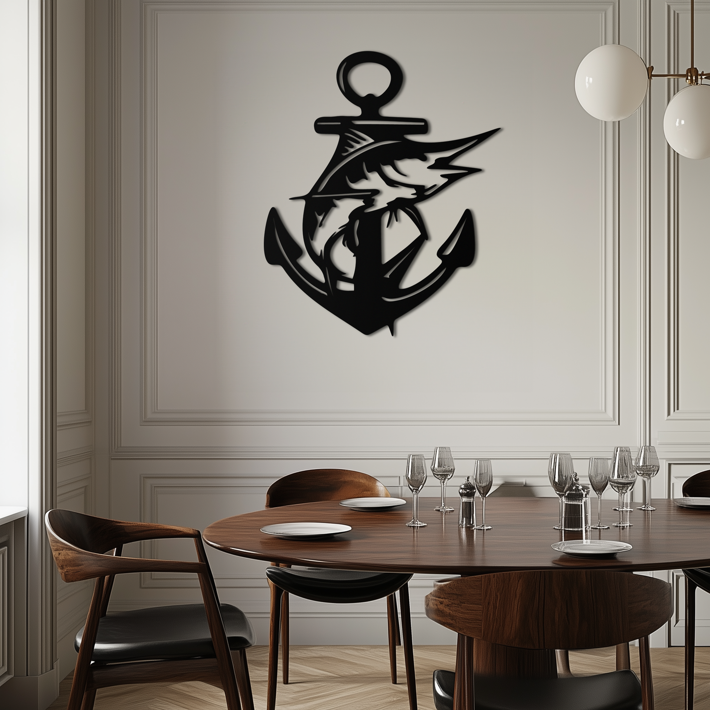 Anchor and Fish Metal Wall Art - Nautical Coastal Decor
