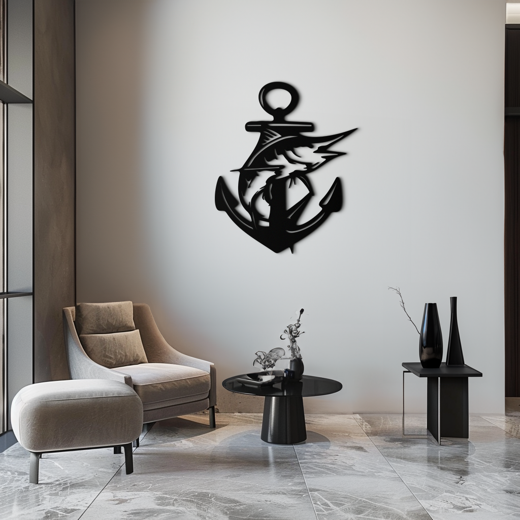 Anchor and Fish Metal Wall Art - Nautical Coastal Decor