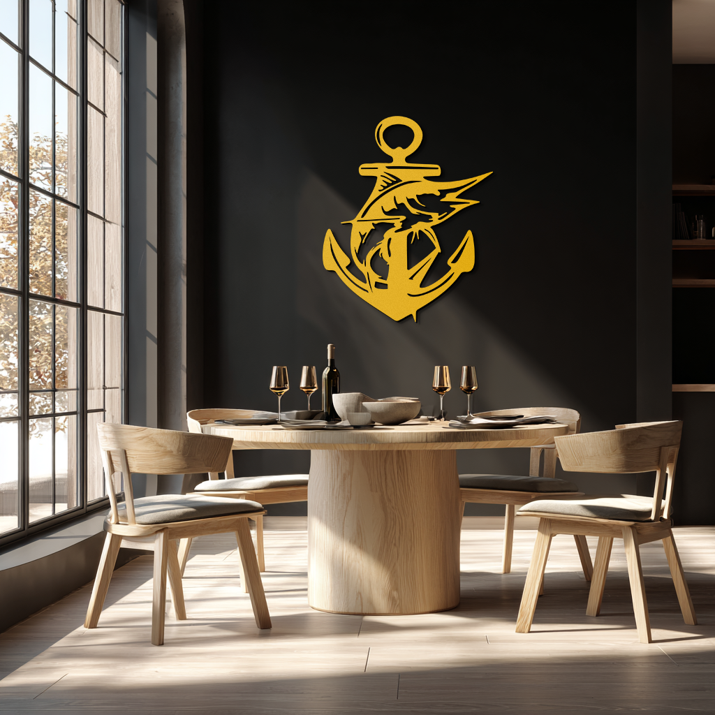 Anchor and Fish Metal Wall Art - Nautical Coastal Decor
