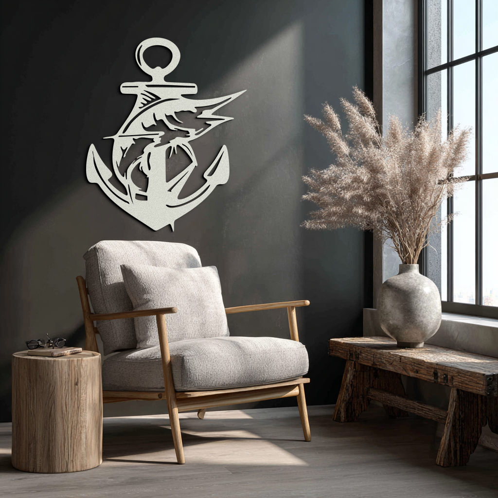 Anchor and Fish Metal Wall Art - Nautical Coastal Decor