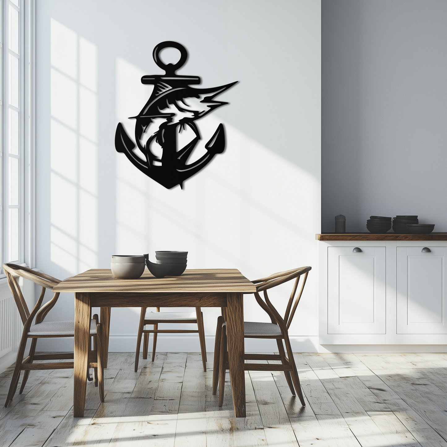 Anchor and Fish Metal Wall Art - Nautical Coastal Decor