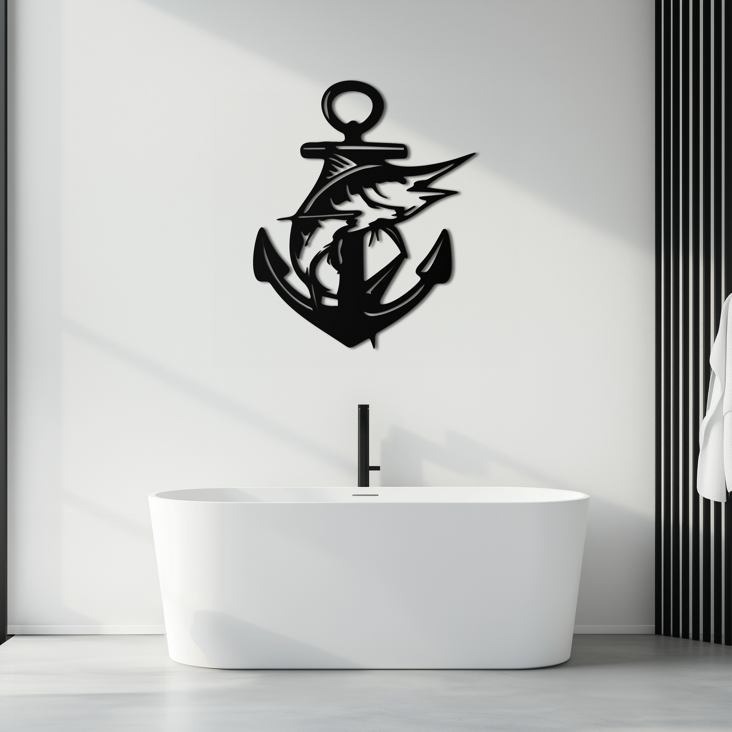 Anchor and Fish Metal Wall Art - Nautical Coastal Decor