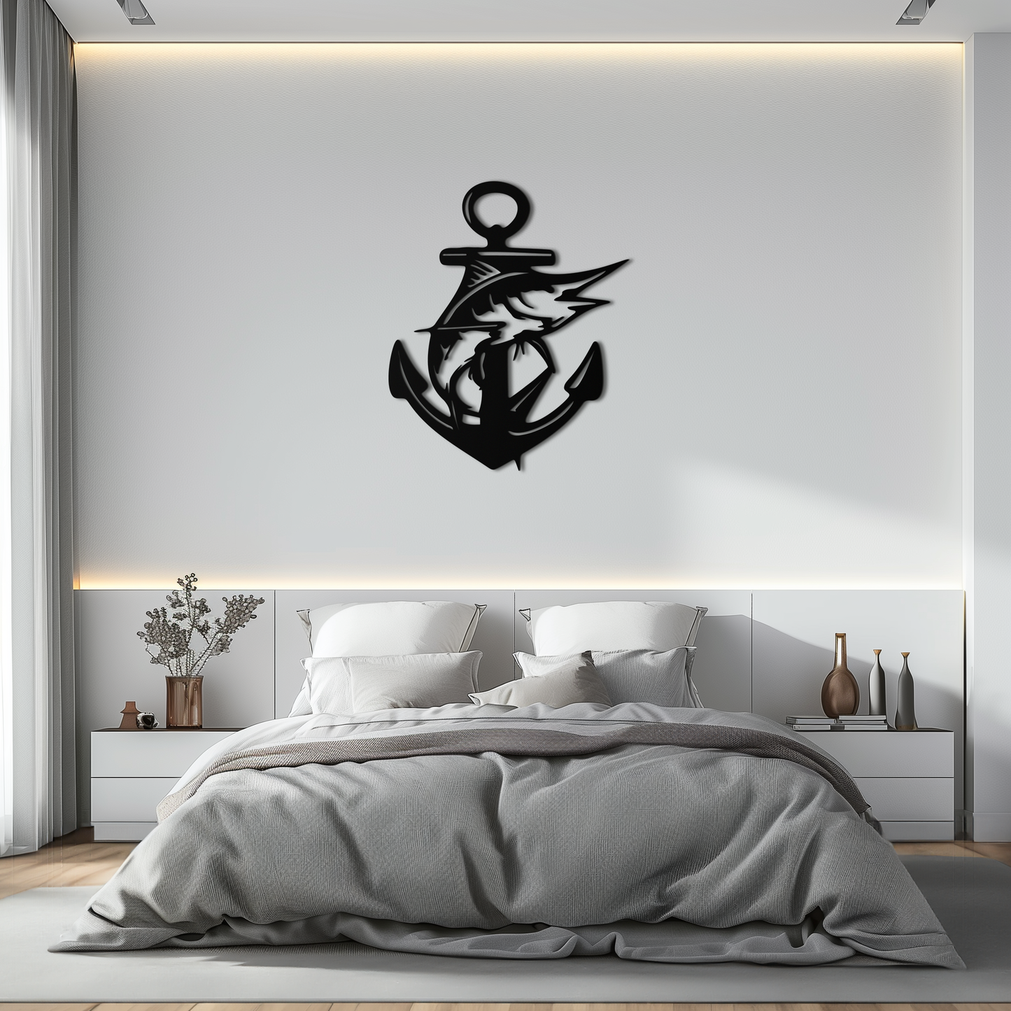 Anchor and Fish Metal Wall Art - Nautical Coastal Decor