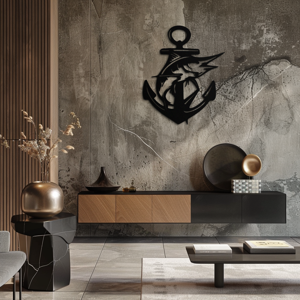 Anchor and Fish Metal Wall Art - Nautical Coastal Decor