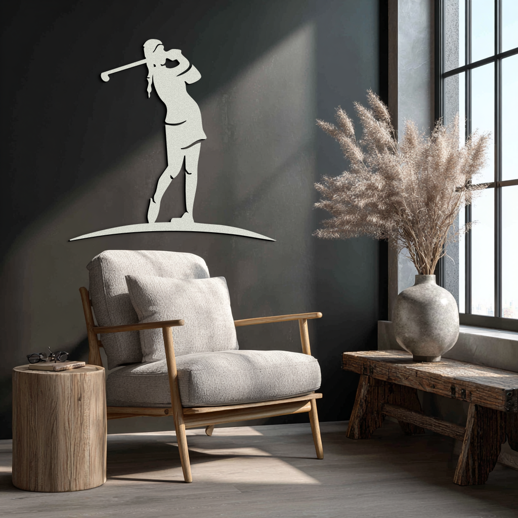 Female Golfer Metal Wall Art