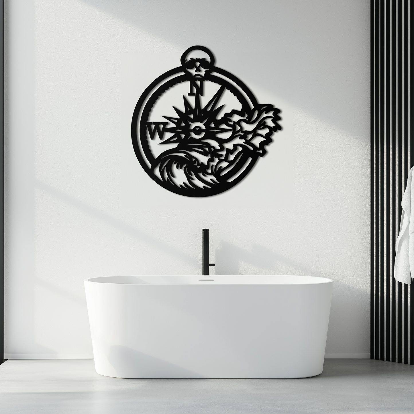 Nautical Compass and Ocean Wave Metal Wall Art