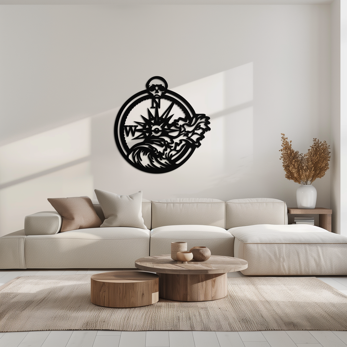 Nautical Compass and Ocean Wave Metal Wall Art