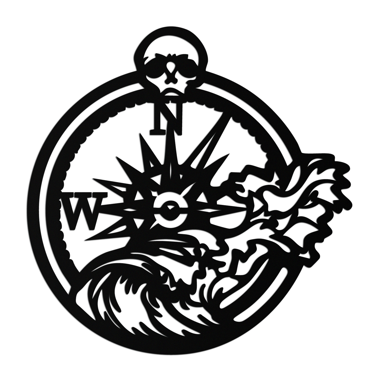 Nautical Compass and Ocean Wave Metal Wall Art