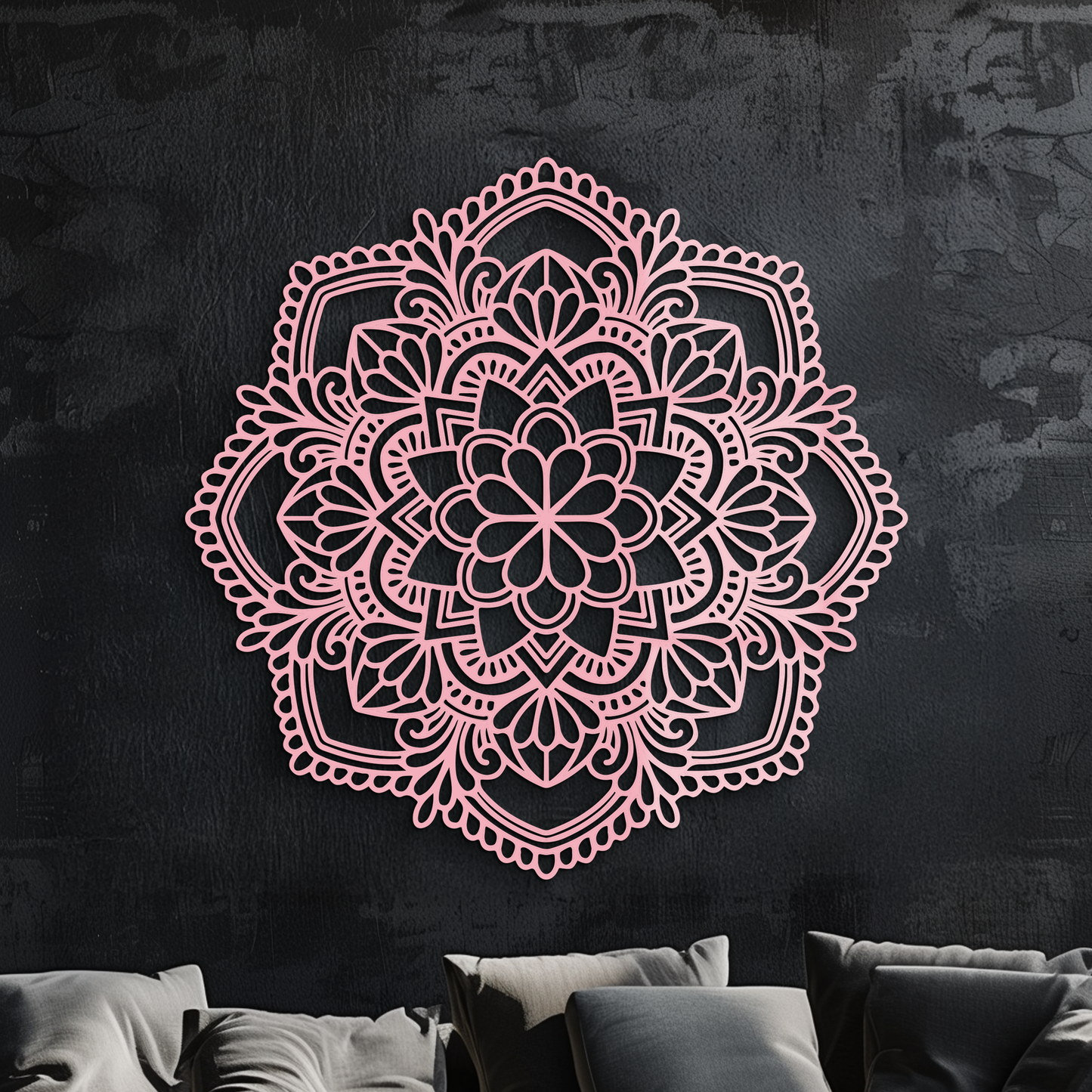 Pink Mandala Metal Wall Art – Intricate Bohemian Design - KAFGP016