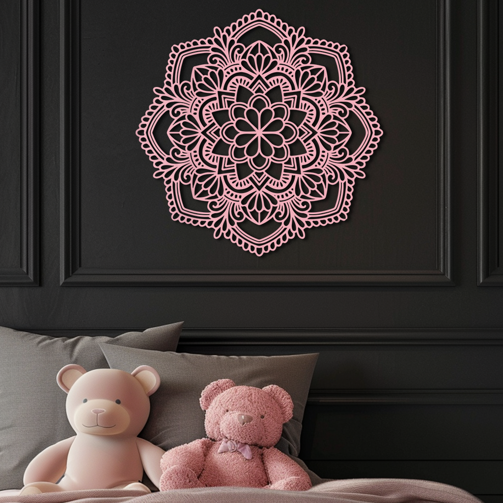 Pink Mandala Metal Wall Art – Intricate Bohemian Design - KAFGP016