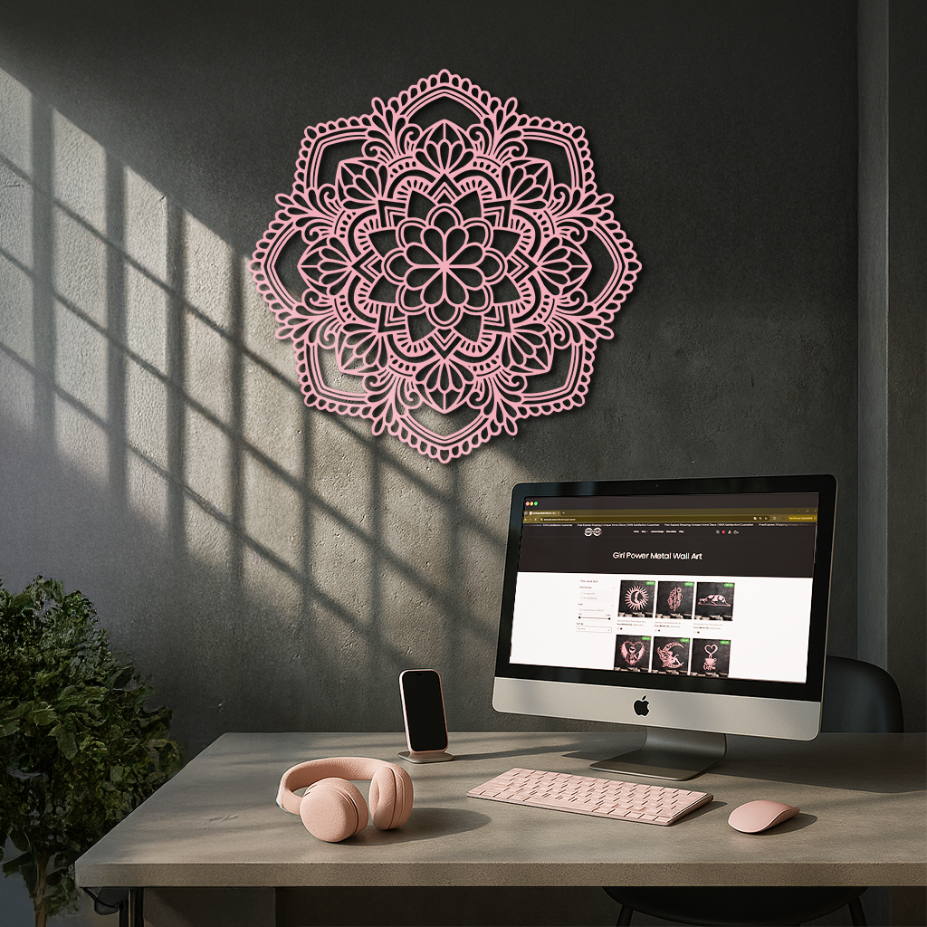 Pink Mandala Metal Wall Art – Intricate Bohemian Design - KAFGP016