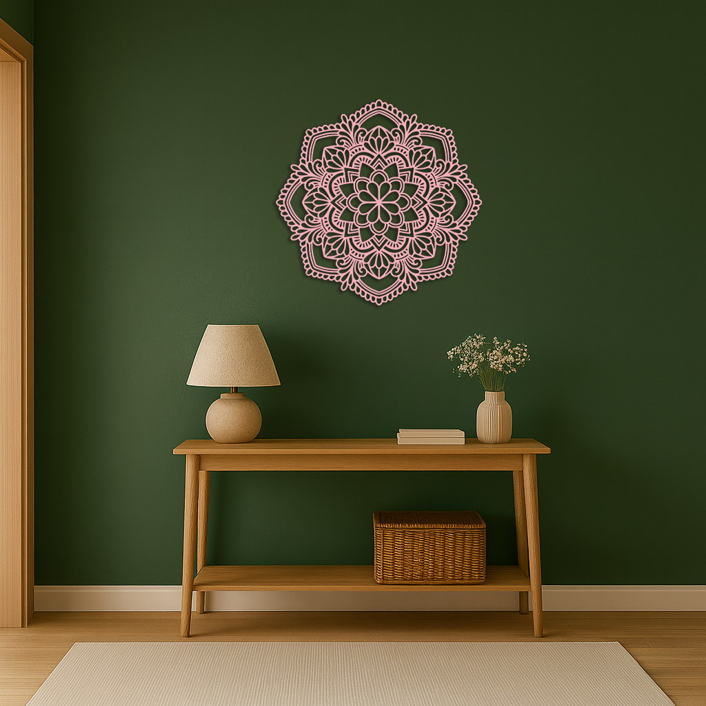 Pink Mandala Metal Wall Art – Intricate Bohemian Design - KAFGP016
