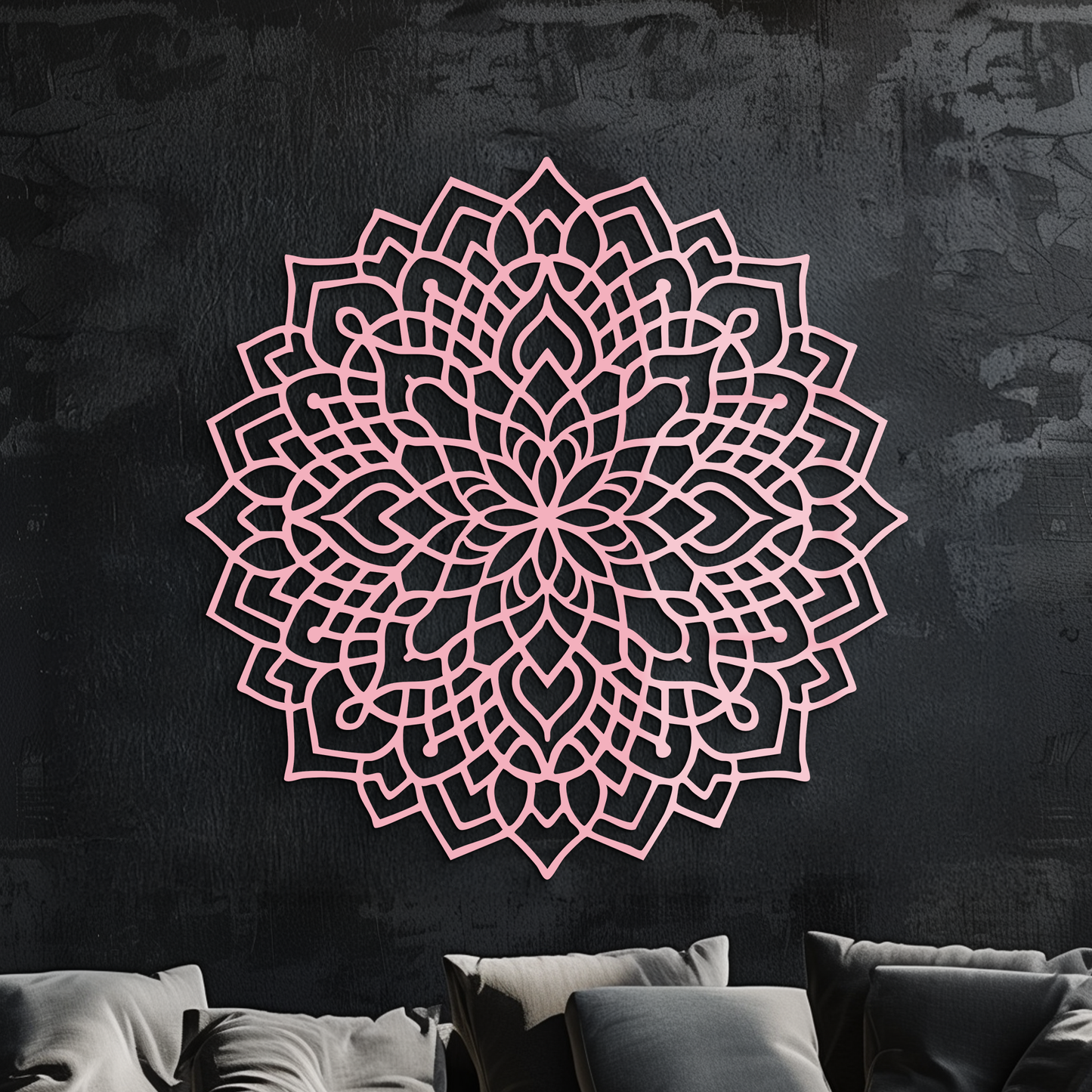 Mandala silhouette metal wall art, intricate sacred geometry design