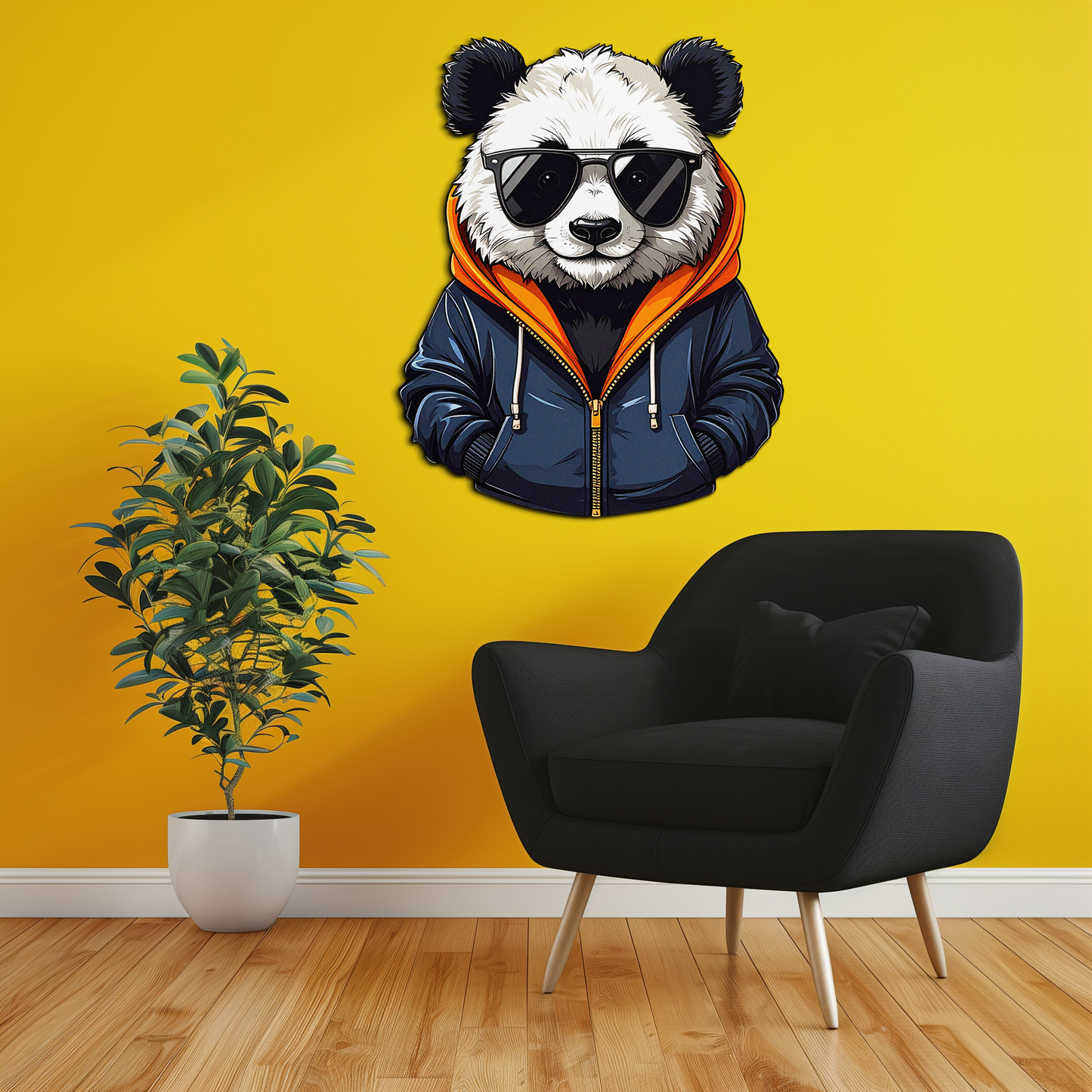 Cool Panda Hoodie Metal Wall Art - Urban Animal Decor
