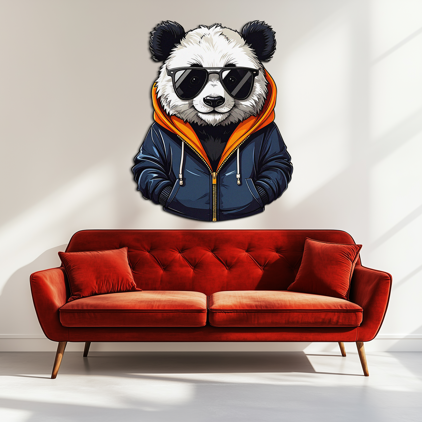 Cool Panda Hoodie Metal Wall Art - Urban Animal Decor