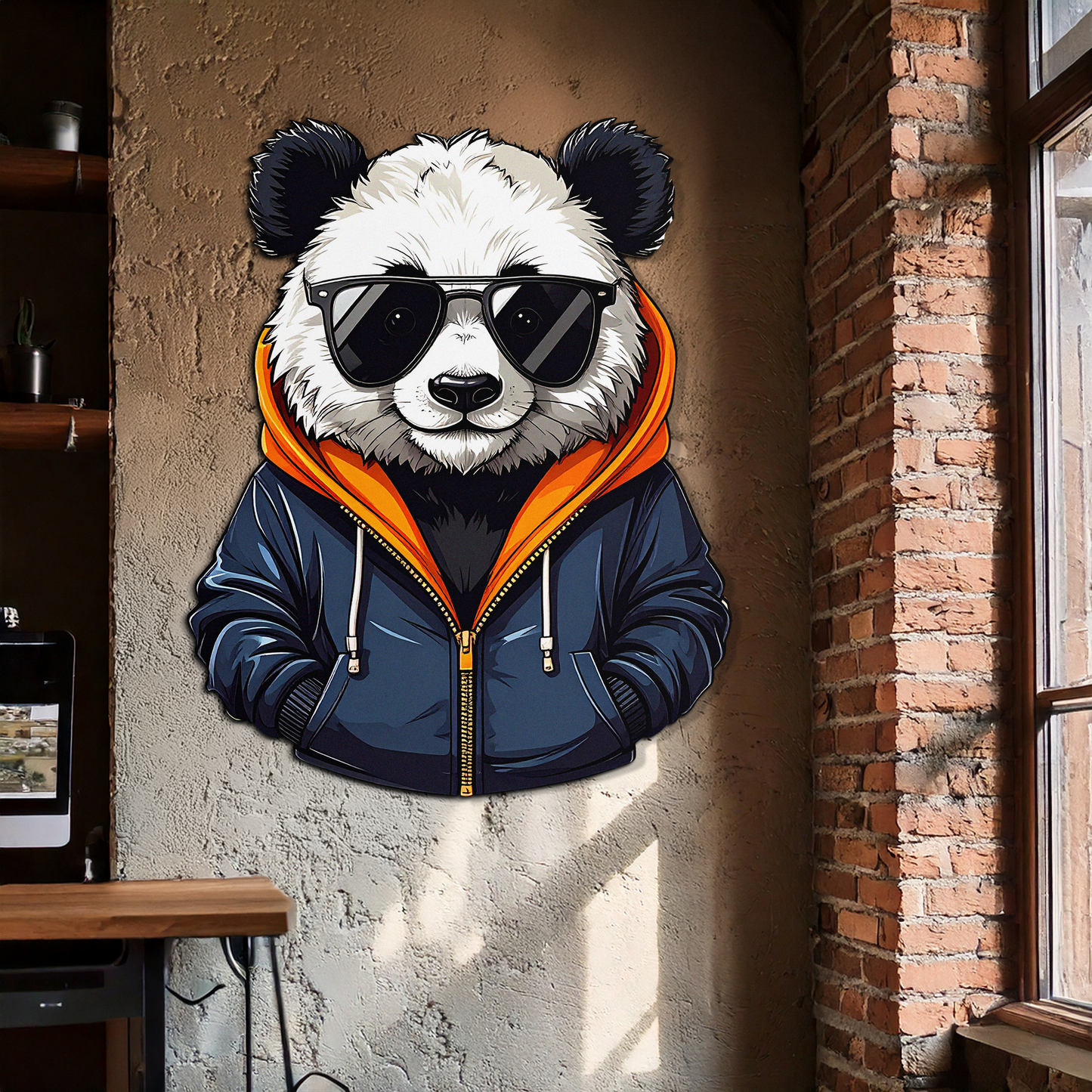 Cool panda hoodie metal wall art urban animal decor
