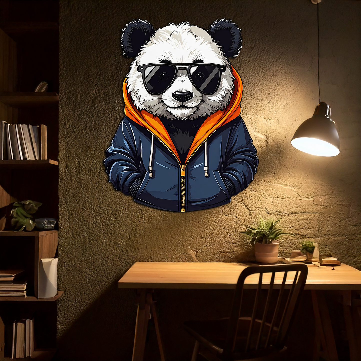 Cool Panda Hoodie Metal Wall Art - Urban Animal Decor