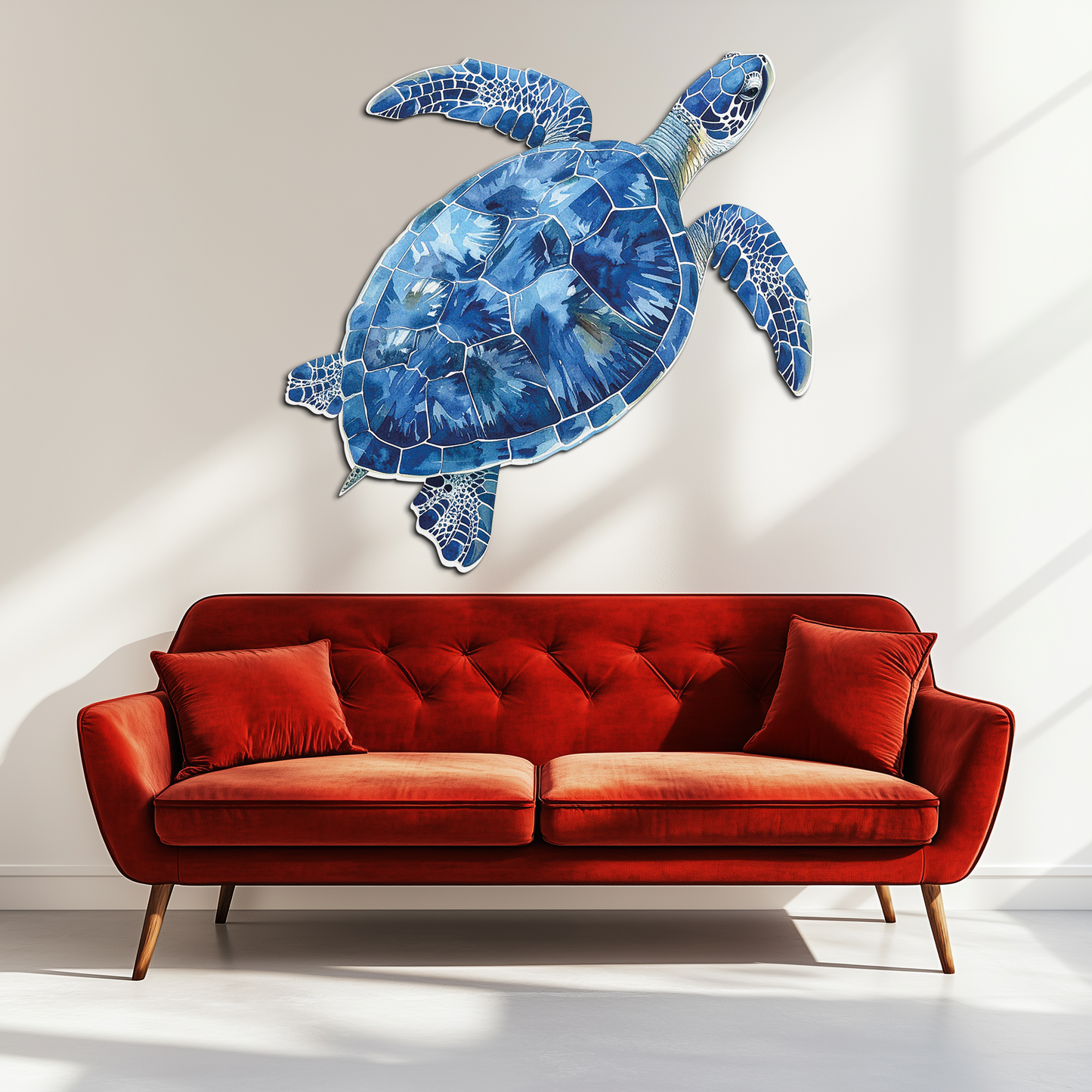 Blue Mosaic Sea Turtle Metal Wall Art - Coastal Ocean Decor