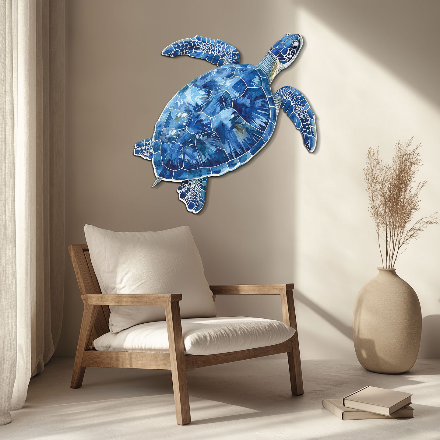 Blue Mosaic Sea Turtle Metal Wall Art - Coastal Ocean Decor