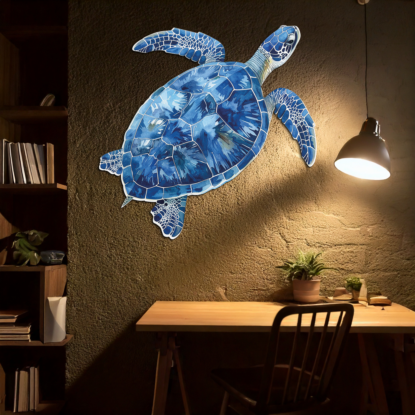 Blue Mosaic Sea Turtle Metal Wall Art - Coastal Ocean Decor
