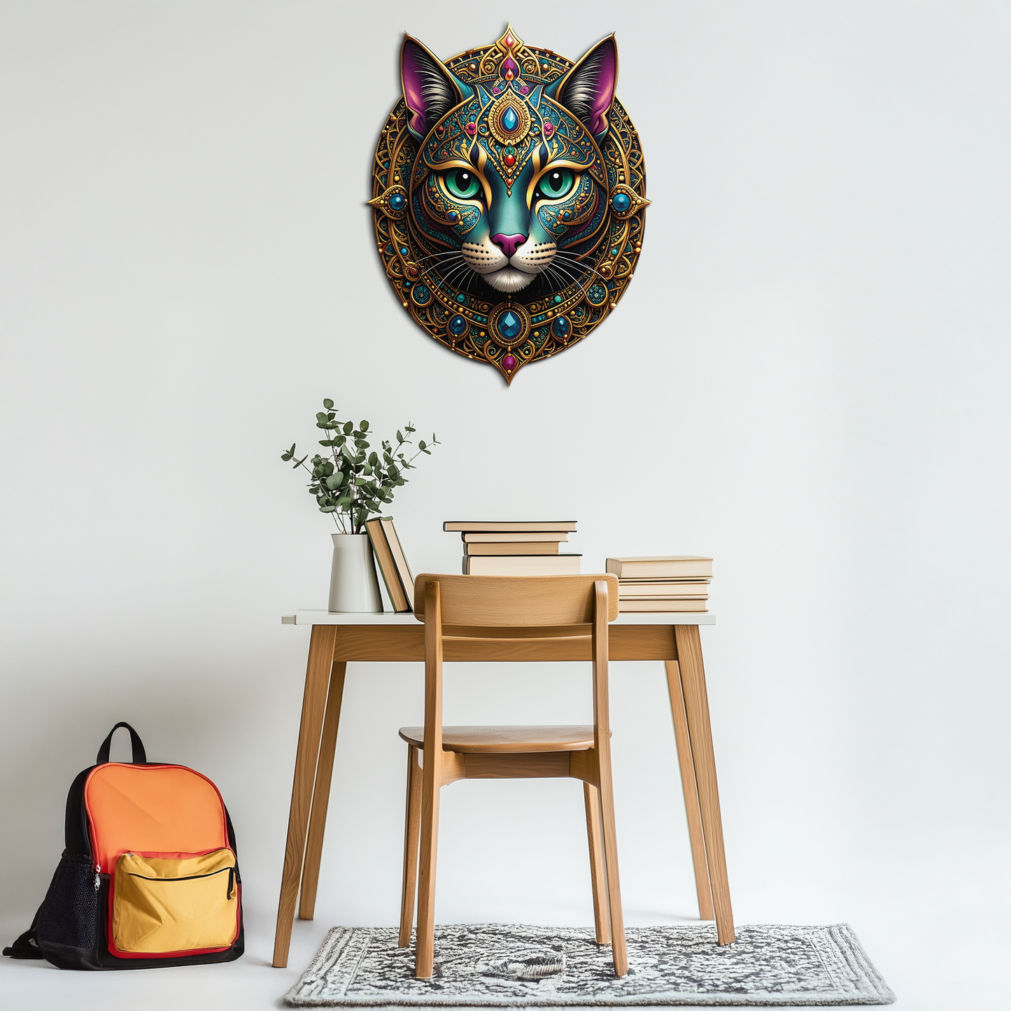 Mystic Mandala Cat Metal Wall Art - Boho Feline Decor