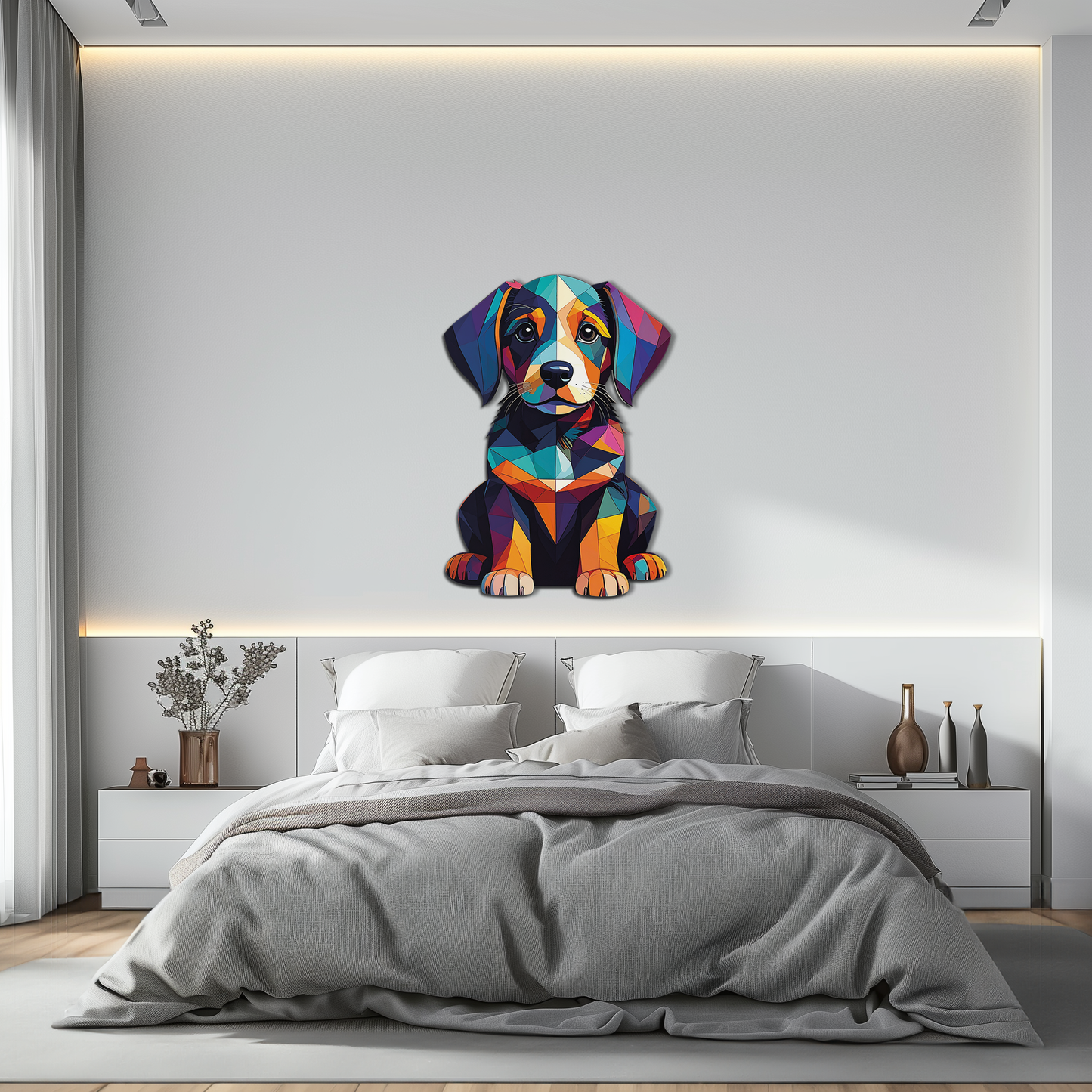 Colorful Geometric Dog Metal Wall Art