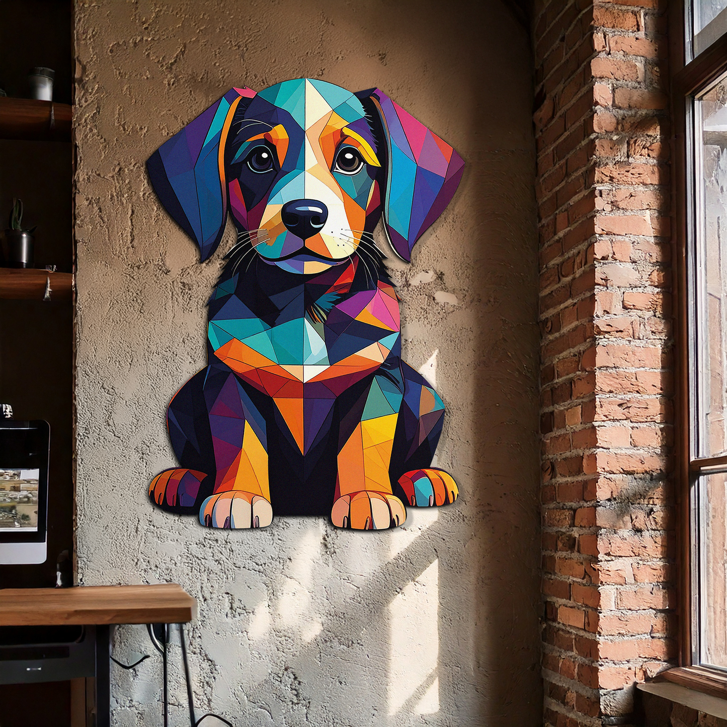 Colorful Geometric Dog Metal Wall Art