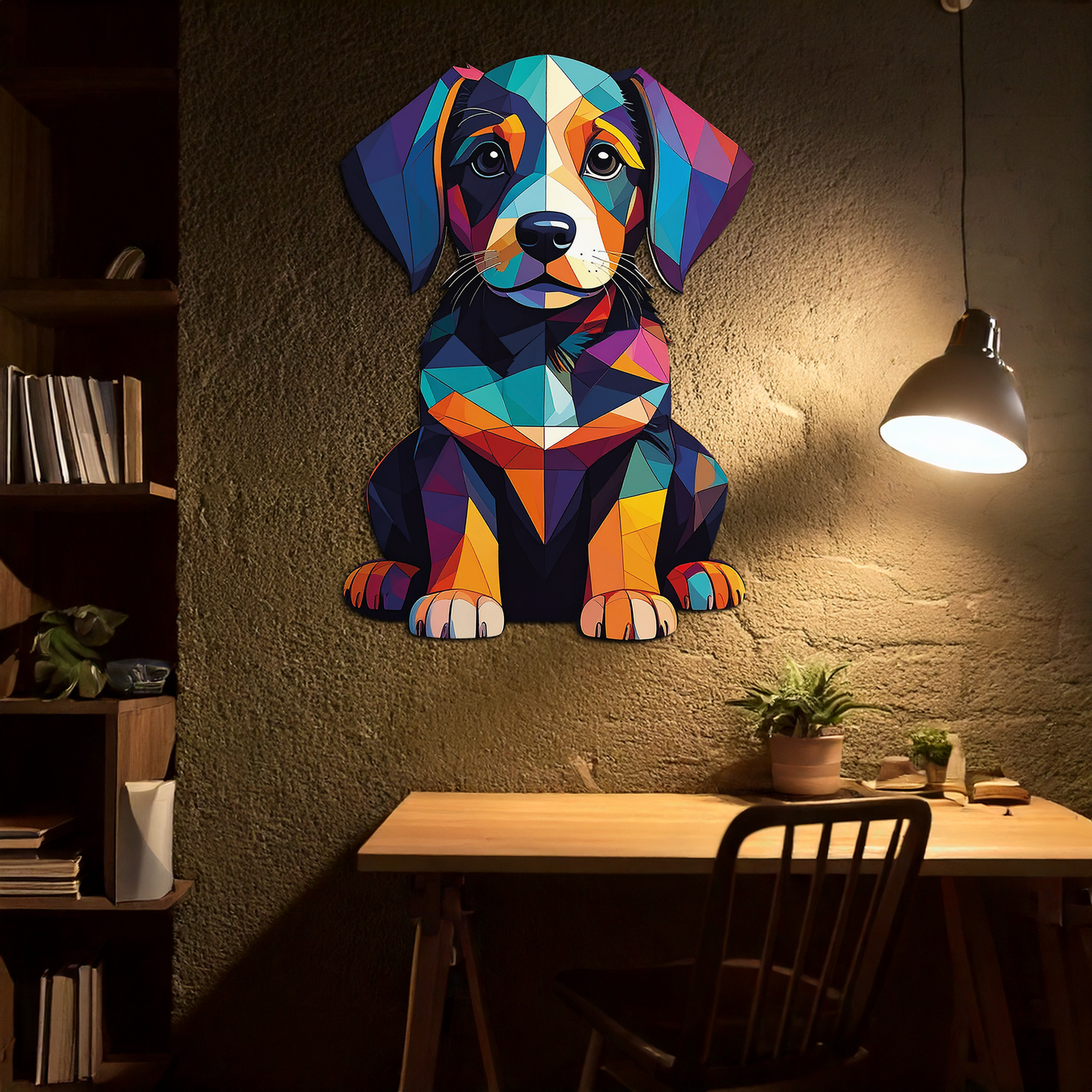 Colorful Geometric Dog Metal Wall Art