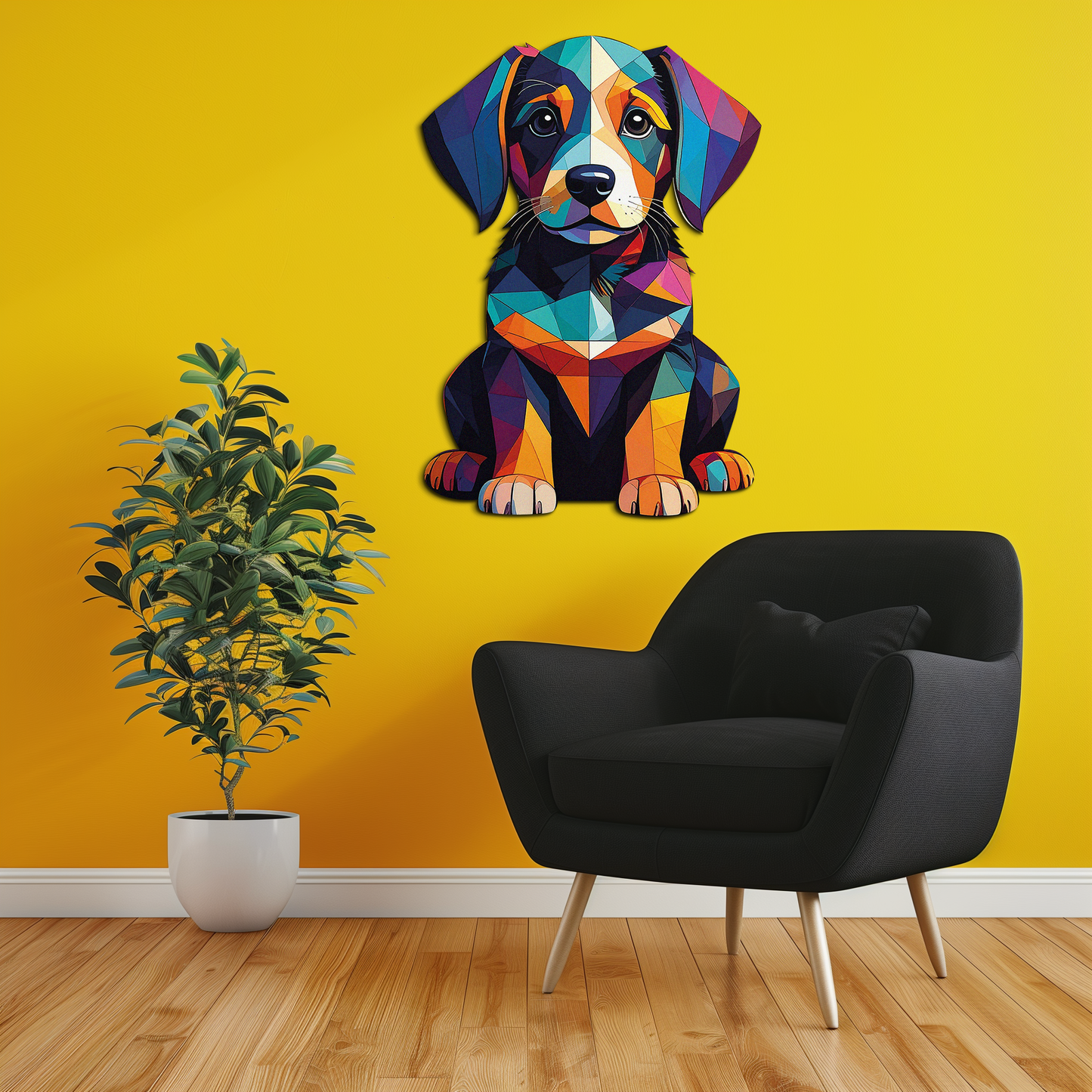 Colorful Geometric Dog Metal Wall Art