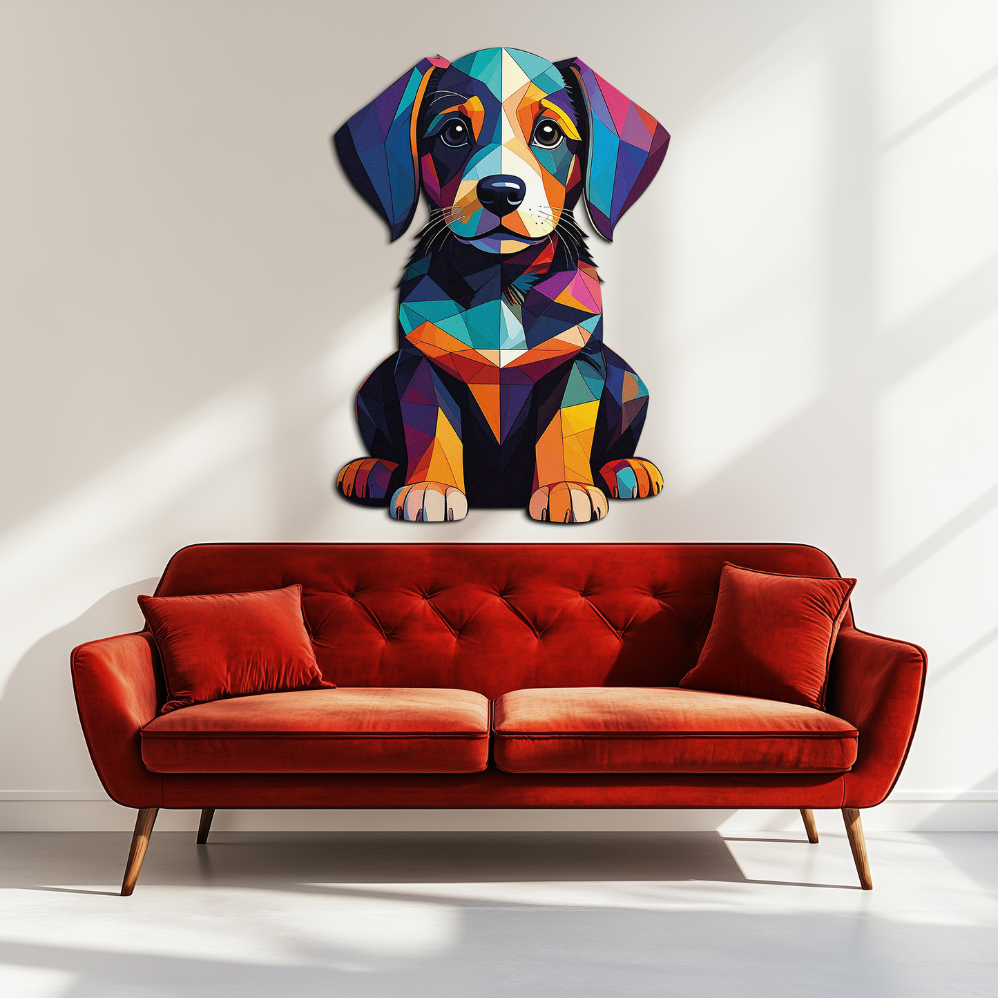 Colorful Geometric Dog Metal Wall Art