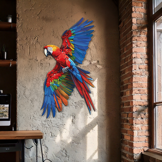 Colorful Parrot Metal Wall Art - Tropical Bird Decor