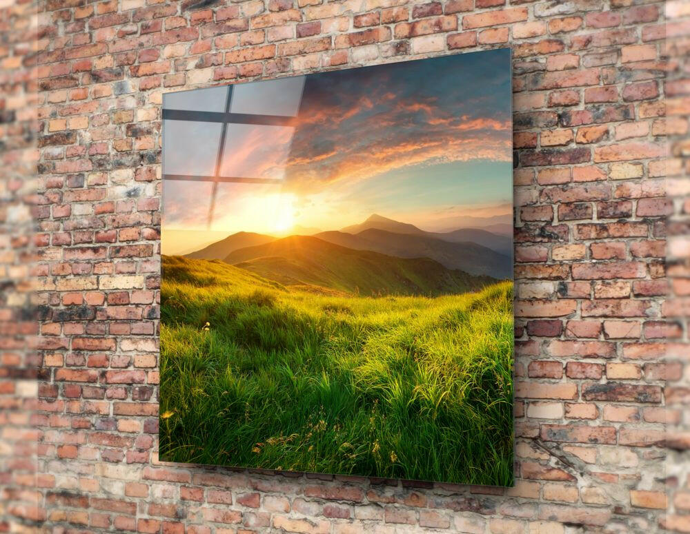Square Mountain Landscape Glass Wall Art, Nature Print